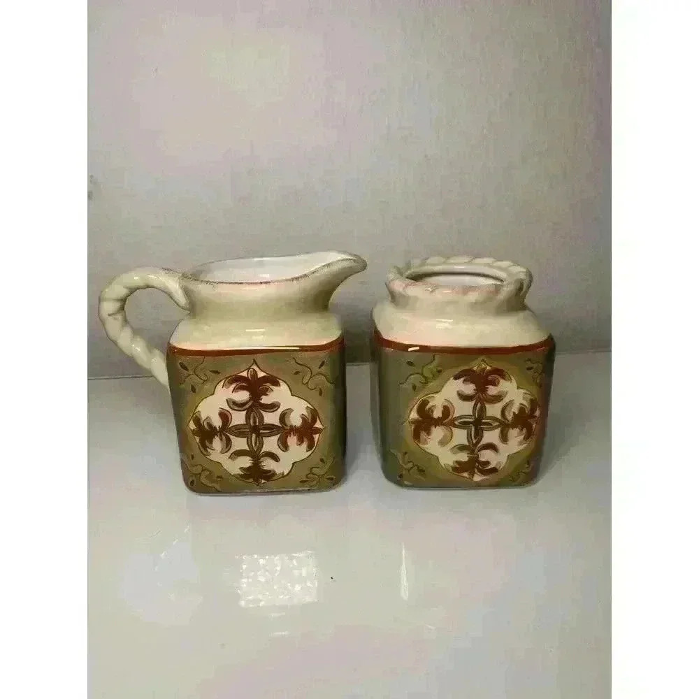 ARTIMINO TUSCAN COUNTRYSIDE SIENNA CREAM SUGAR BOWL & CREAMER NO METAL STAND